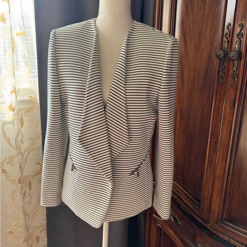 Tahari Black and White Striped Blazer